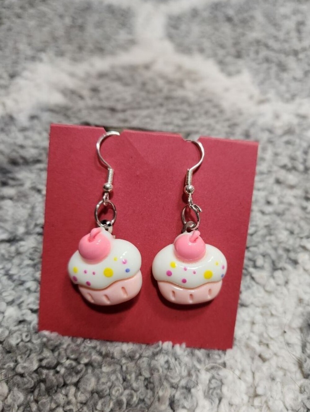 Handmade Pink Cupcake Dangle Earrings